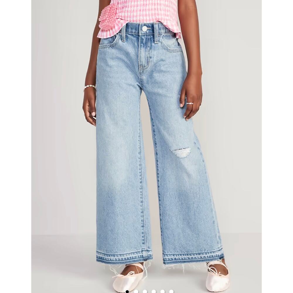 NWT Old Navy Baggy Wide Leg Jeans High Rise Adjustable Waist Girls Size 6 Y2k - Picture 3 of 9